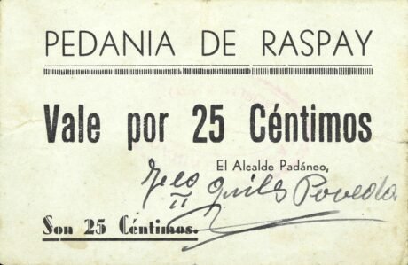 Аверс банкноты 25 centymów Raspail (Hiszpania)