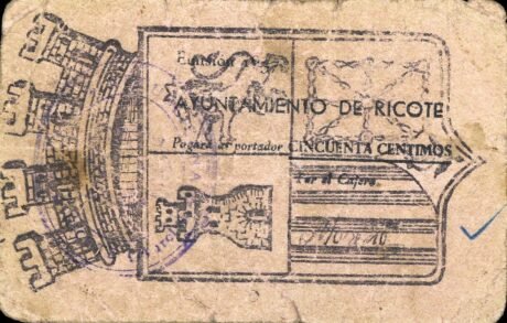 Аверс банкноты 50 centymów Ricote (Hiszpania) 1937