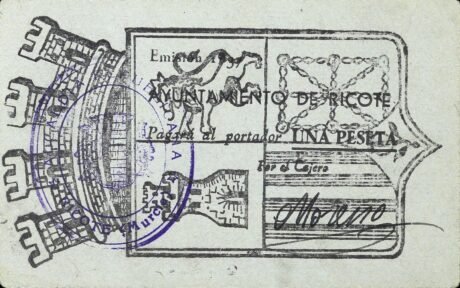 Аверс банкноты 1 peseta Ricote (Spain) 1937