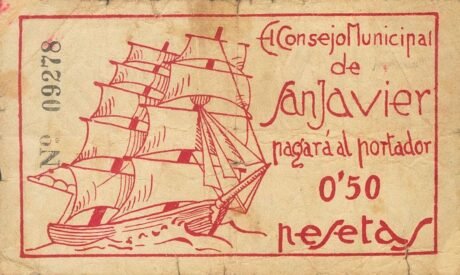 Аверс банкноты 0,50 песетас Сан Хавьер (Испания)