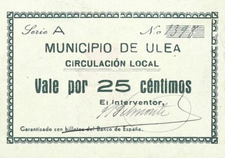 Аверс банкноты 25 centimes Uléa (Hiszpania)
