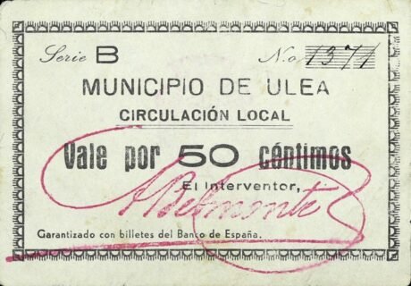 Аверс банкноты 50 centimes Uléa (Hiszpania)