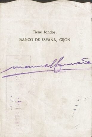 Реверс банкноты 100 песет Банко Испании - Хихон (Испания) 1936 года