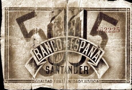 Реверс банкноты 5 песет Банко Испании - Сантандер (Испания) 1936 года