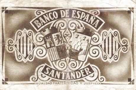 Реверс банкноты 100 peset Banco de España - Santander (Hiszpania) 1936