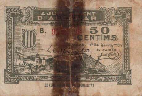 Аверс банкноты 50 сантимов Альканар (Испания) 1937 года