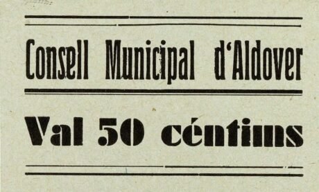 Аверс банкноты 50 сантимов Альдовера (Испания) 1937 года