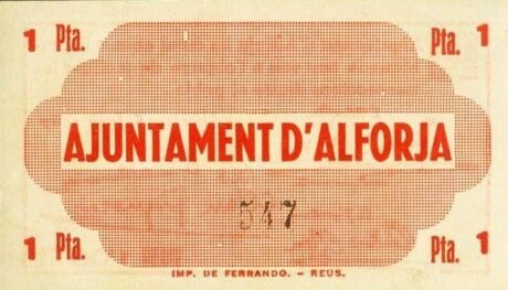 Реверс банкноты 1 peseta Alforja (Spain) 1937