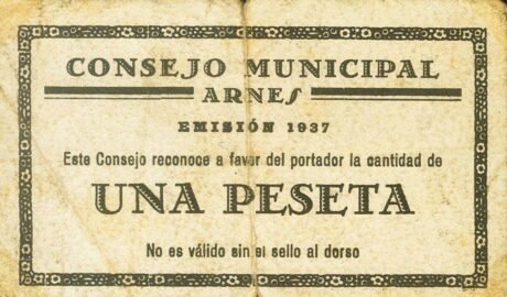 Аверс банкноты 1 песета Арнес (Испания) 1937 года