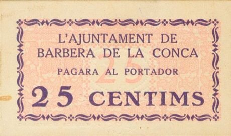 Аверс банкноты 25 сантимов Барбера де ла Конка (Испания)