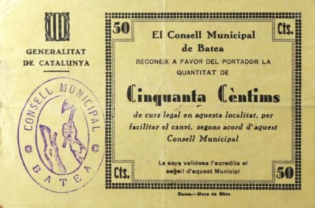Аверс банкноты 50 сантимов Батеа (Испания)