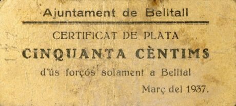 Аверс банкноты 50 centymów Beltall (Hiszpania) 1937