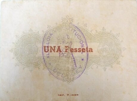 Реверс банкноты 1 peseta Bellvei (Spain) 1937