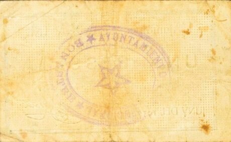 Реверс банкноты 1 песета Бонастре (Испания) 1937 года