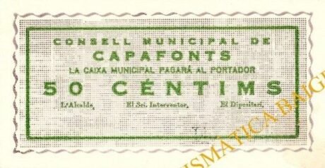 Аверс банкноты Capafons 50 centimos (Spain)