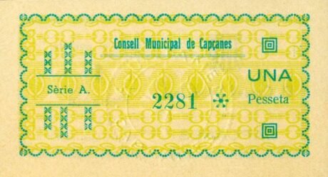 Реверс банкноты 1 песета капканес (Испания) 1937 года