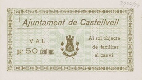 Аверс банкноты 50 сантимов Кастельвелл (Испания) 1937 года