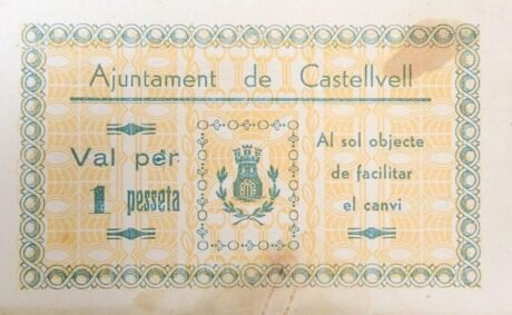 Аверс банкноты 1 песета Кастельвелл (Испания) 1937 года