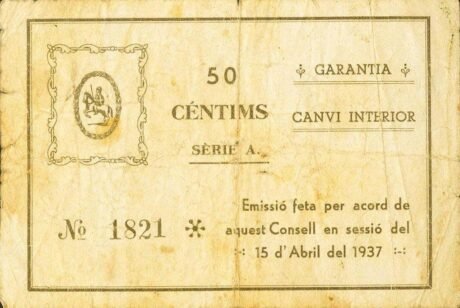 Реверс банкноты 50 centymów stałych (Hiszpania) 1937