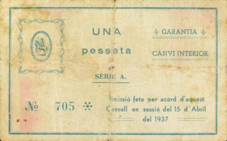 Реверс банкноты 1 песета константи (Испания) 1937 года