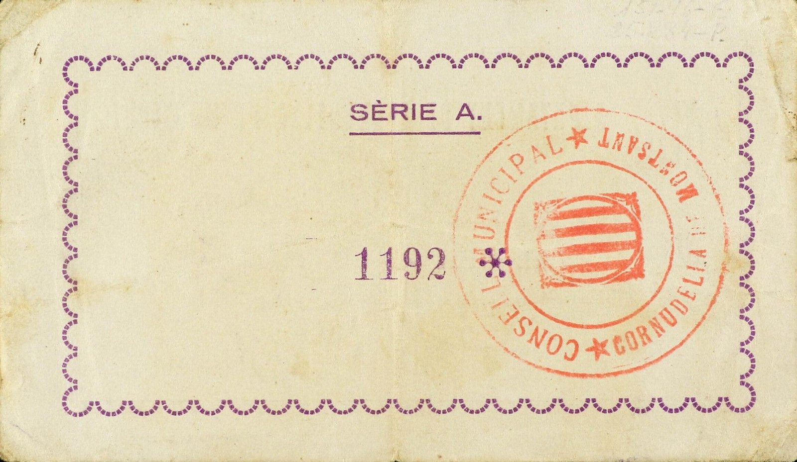Реверс банкноты 25 сантимов Корнуделла де Монсант (Испания) 1937 года