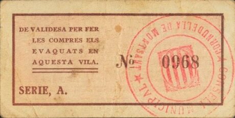 Реверс банкноты 0,50 Песета Корнуделла де Монсант (Испания)