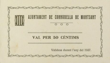 Аверс банкноты 50 centymów Cornudella de Monsant (Hiszpania) 1937