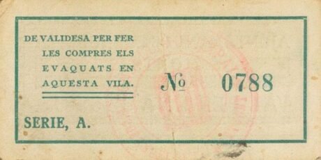 Реверс банкноты 1 песета Корнуделла де Монсан (Испания)