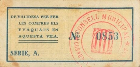 Реверс банкноты 2 песеты Корнуделла де Монсан (Испания)