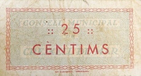 Реверс банкноты 25 centymów Creixel de Mar (Hiszpania) 1937