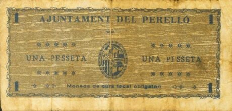 Rewers banknotu 1 peseta El Perello (Hiszpania) 1937