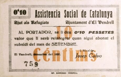 Аверс банкноты 10 centymów El Vendrell (Hiszpania) 1937