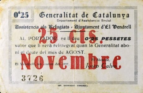 Аверс банкноты 25 сантимов Эль Вендрелл (Испания) 1937 года