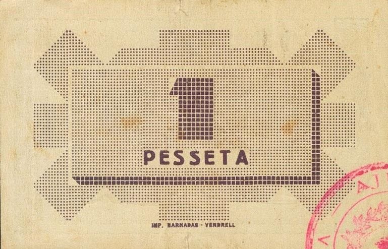 Реверс банкноты 1 Песета Эль Вендрел (Испания) 1937 года