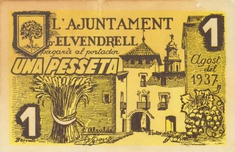 Аверс банкноты 1 Песета Эль Вендрел (Испания) 1937 года