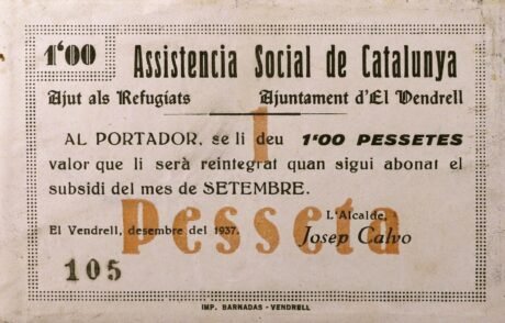Аверс банкноты 1 Peseta El Vendrell (Hiszpania) 1937