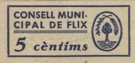 Аверс банкноты 5 centymów Flix (Hiszpania)