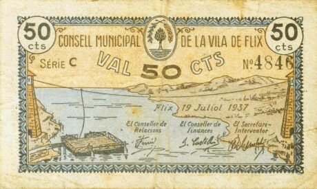 Аверс банкноты 50 сантимов Фликс (Испания) 1937 года