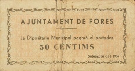 Аверс банкноты 50 centymów Fores (Hiszpania) 1937