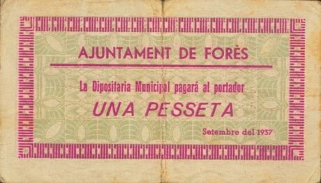 Аверс банкноты 1 peseta Fores (Hiszpania) 1937