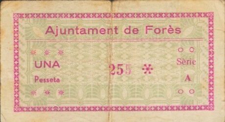 Реверс банкноты 1 peseta Fores (Hiszpania) 1937