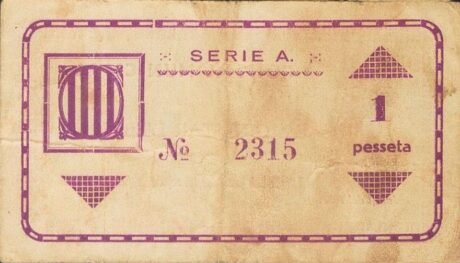 Реверс банкноты 1 peseta Ginestar d'Ebre (Hiszpania) 1937