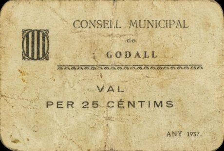 Аверс банкноты 25 centymów Godall (Hiszpania) 1937