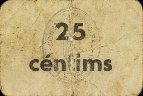 Реверс банкноты 25 centymów Godall (Hiszpania) 1937