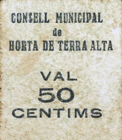 Аверс банкноты 50 сентимошей Орта де Терра Альта (Испания) 1937 года