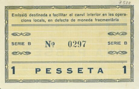 Реверс банкноты 1 peseta L'Albiol (Hiszpania) 1937