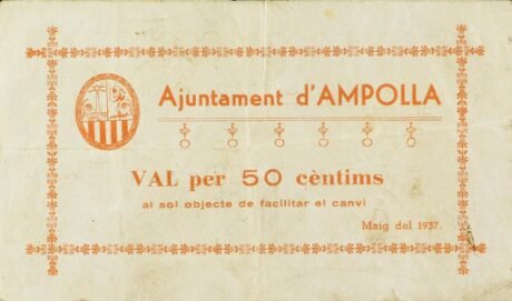 Аверс банкноты 50 сантимов Амполья (Испания) 1937 года