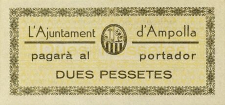 Аверс банкноты 2 песеты Амполья (Испания) 1937 года