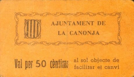 Аверс банкноты 50 centymów La Canonja (Hiszpania) 1937