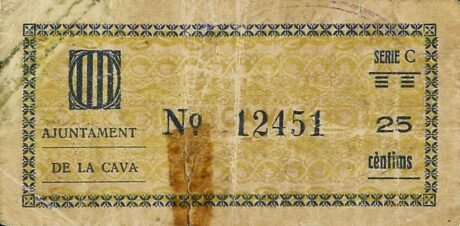 Реверс банкноты 25 centymów La Cava (Hiszpania) 1937